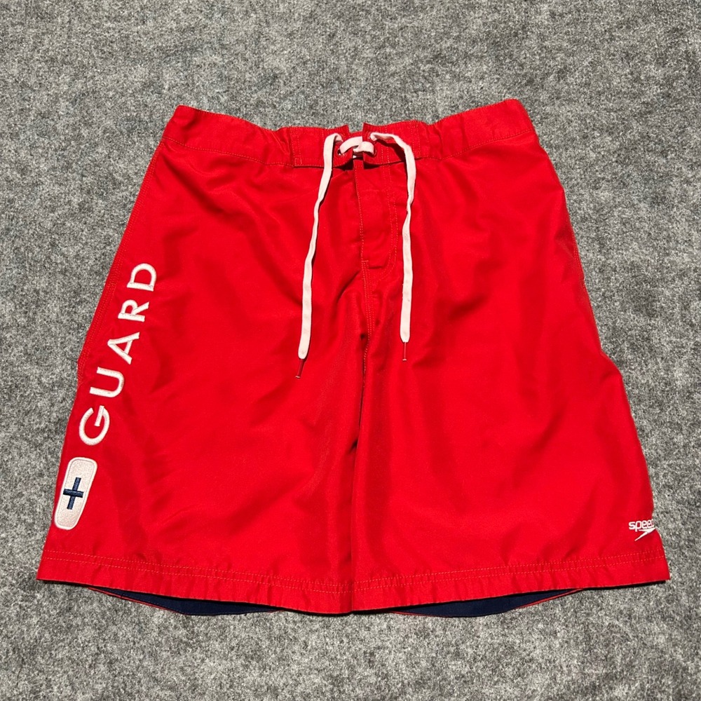 Speedo Lifeguard Board Shorts Red Swim Trunks Mens Size Small Retro Goth Biker